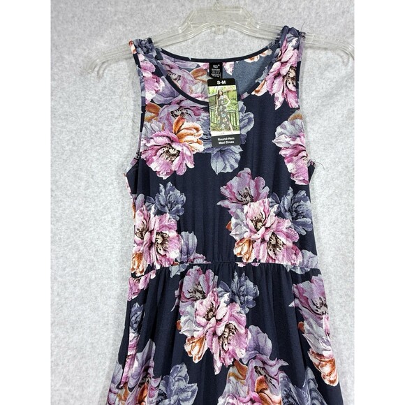 Womens Maxi Dress Size S-M Round Hem Pockets Colorful Floral Sleeveless - Picture 3 of 15